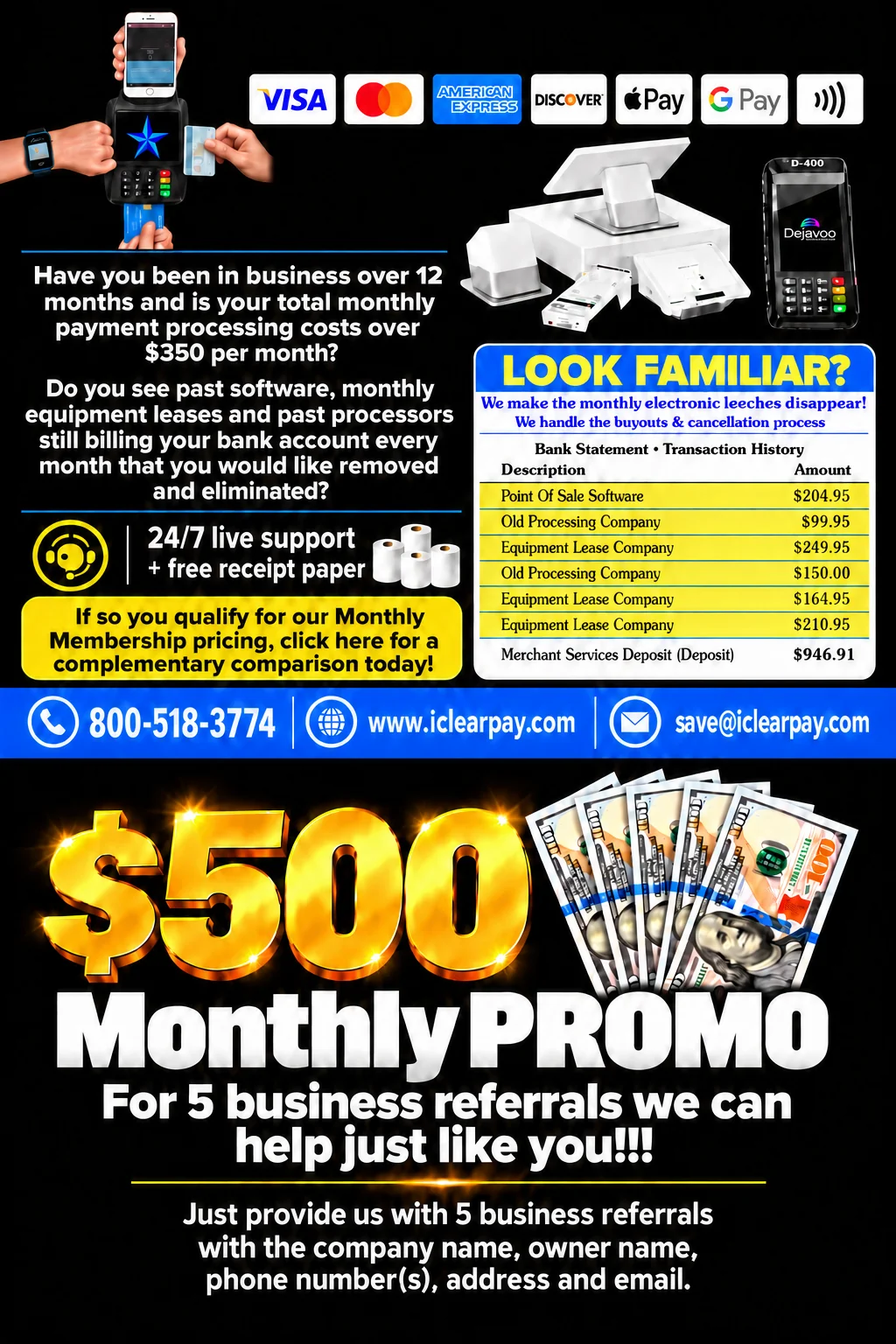 Look familiar? We make the monthly electronic leeches disappear. $500 monthly promo for 5 business referrals